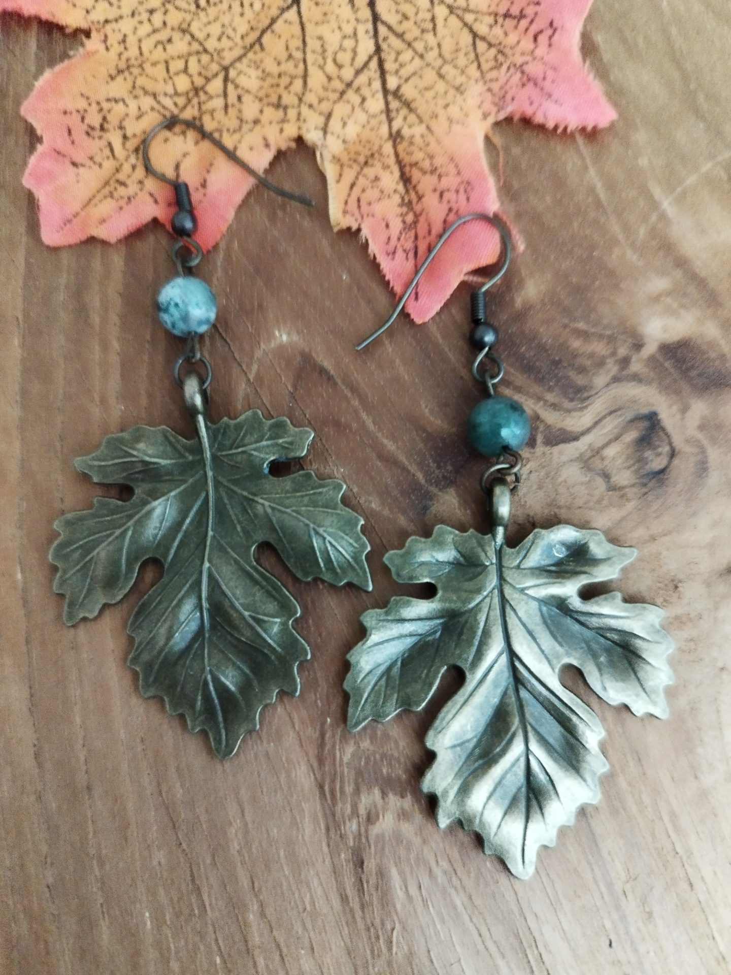 boucles d'oreilles feuilles automne Agate mousse
