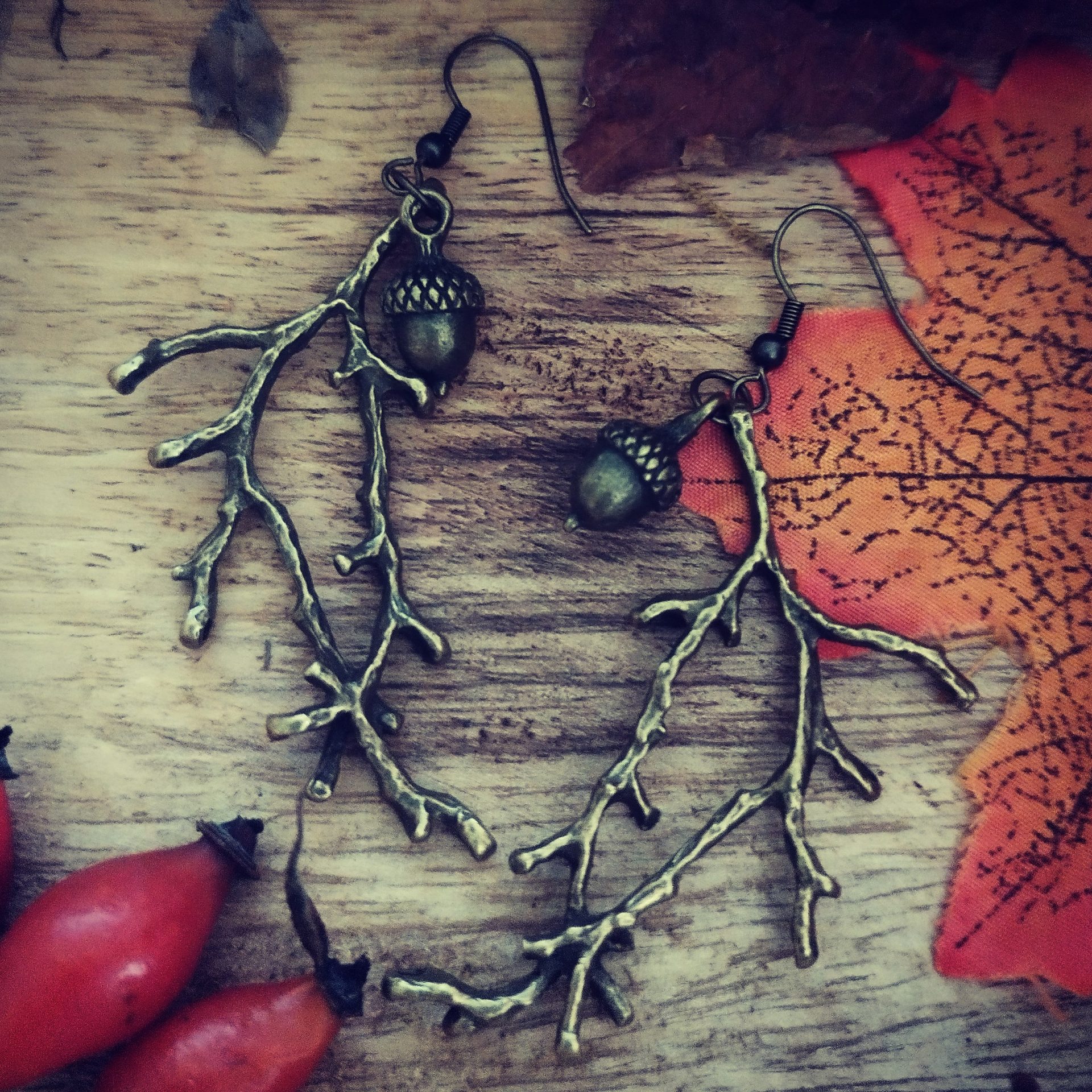 Boucles d'oreilles branches automnales