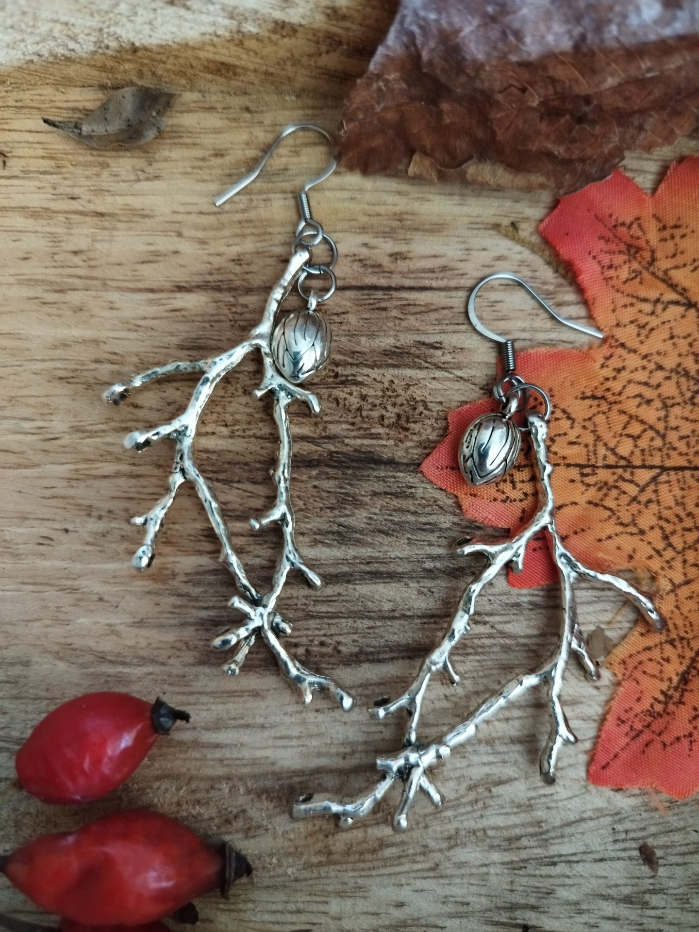 boucles d'oreilles branches automnales bourgeons