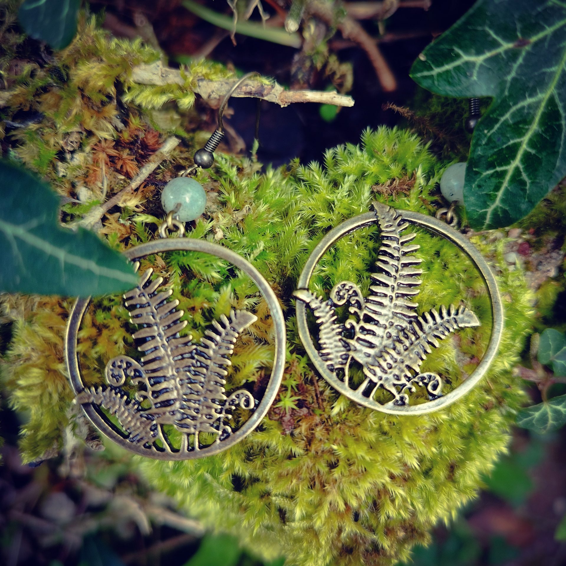 boucles d'oreilles grandes fougères bronze