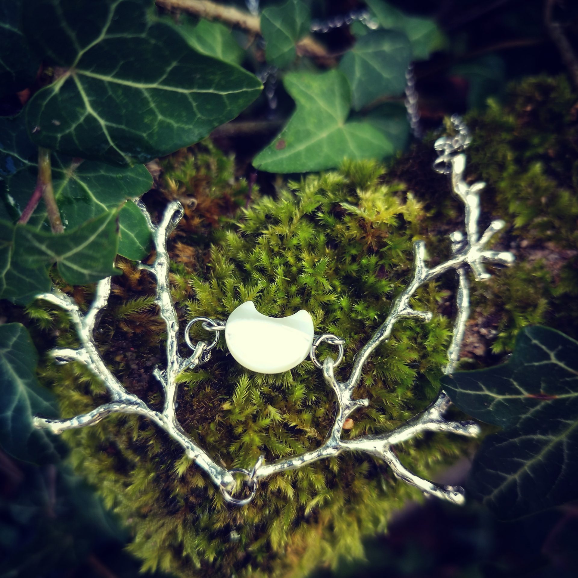 collier lune au dessus des branches